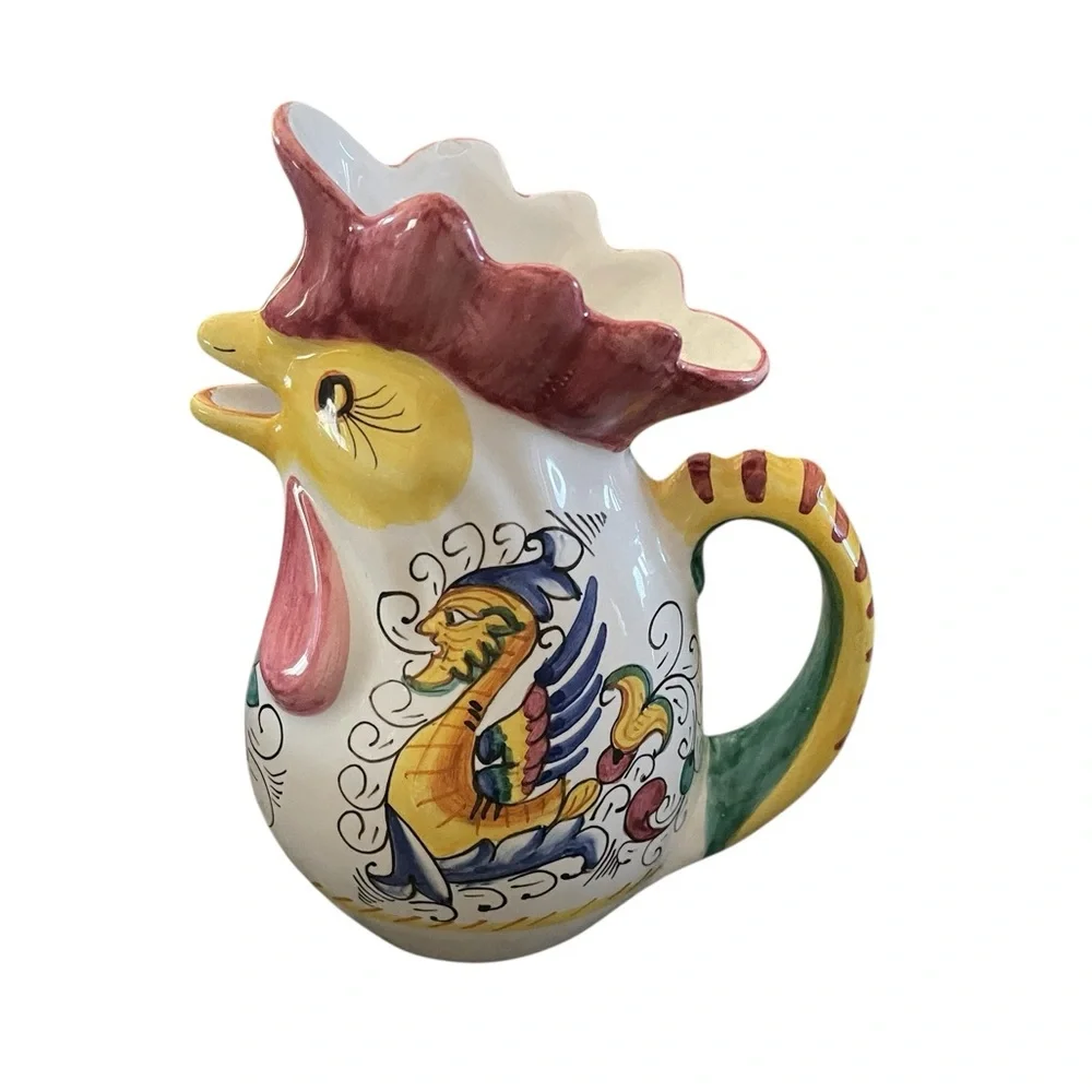Williams Sonoma Rooster Pitcher Majolica Deruta Raffaellesco ITALY Hand Painted